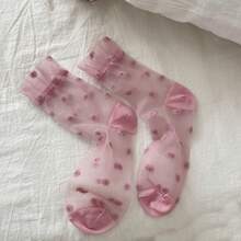 1/2/3 Pairs Women's Thin Mid-Calf Socks For Spring & Summer, Transparent Crystal Silk Stockings, Floral Pattern Ladies Socks - Multicolor - View 23