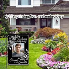 Customized, No Metal Brace, Garden Flag Double Sided Print Personalized Memorial Photo Garden Flag, Custom Floral Border With In Loving Memory Custom Garden Flags New Multicolor Flags Custom Outdoors Flag - Suitable For Birthday, Wedding,Halloween - Multicolor - View 2