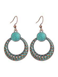 TopHanqi Bohemian Style Round Pendant Necklace And Earrings Set, Women's Vintage Distressed Velvet Rope And Wooden Bead Jewelry 3pcs - Multicolor - View 9