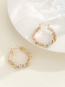 1 Pair Women's Delicate Hoop Earrings, Handmade Tricolor Combination Decorative Accessories Suitable For Daily Wear - Tricolor G Style - View 13