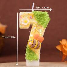 1PC Green & Yellow Bee Flower 0-9 Number Birthday Candle, Creative New Style, Forest Spring, Cartoon Bee, Suitable For Cake Decoration, Dessert Table, Party Birthday Celebration Candle - View 6