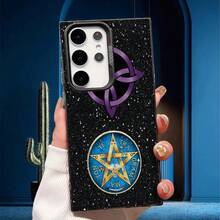 Funda para Teléfono con Diseño de Círculo Mágico Misterioso Impreso en 2D, Estilo Estelar, Color Plateado Mate de Lujo, Tecnología IMD, para Samsung S25 y Otros Teléfonos de la Serie. - Negro - Ver 1