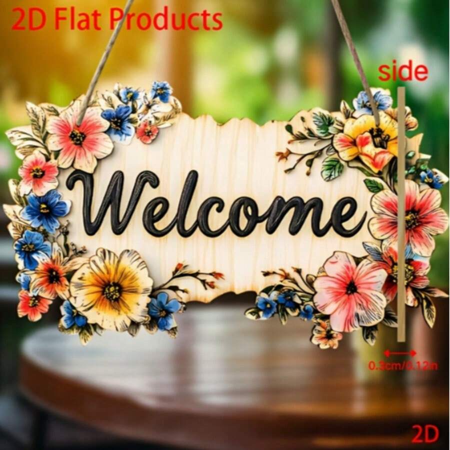 Bohemian Vintage Floral Welcome Sign 8*8 Inch Round Wooden Wall Decor With Artificial Flower Accents, Farmhouse Porch Decoration, Ideal For Rustic Style Lovers - A - View 1