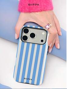 GIIPPA 1 Piece Light Blue Striped Pattern Phone 17 Pro Max Case, Suitable For Phone 16 Pro Max, 15 Pro Max, 14 Pro Max, Korean Stylish And Interesting Phone Case, Compatible With 11/12/13/14/15/16 Pro Max Plus, Elegant Design Suitable For Both Men And Women, Ideal Gift For Christmas, Valentine's Day, Easter, Wedding Season And Birthday For Girlfriend - Light Blue - View 2