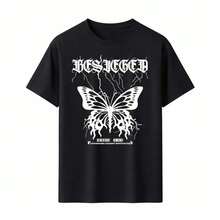 Camiseta Besieged Butterfly para Hombre y Mujer, Estampado Gótico, Alas de Rayo, Estilo Punk Rock, Camiseta Negra de Moda - Negro - Ver 1