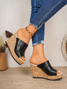 New Thick Platform Wedge Women Sandals Slippers Outdoor Slides - Black - View 6