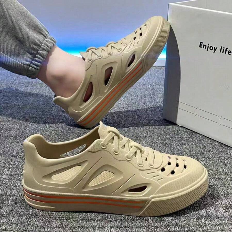 2026 New Men's EVA Non-Slip Breathable Hollow Sandals, Toe Protection, Thick Sole Shock Absorption, Suitable For Outdoor, Beach, Fishing, Driving, All Season Lightweight And Durable Slip-On Shoes - Khaki - View 1
