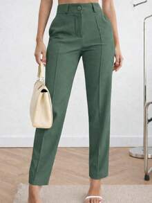Women's Tailored Trousers, Social Casual, High Waist, Elegant And Comfortable, With 2 Pockets And Covered Button. - 薄荷綠 - 查看 4