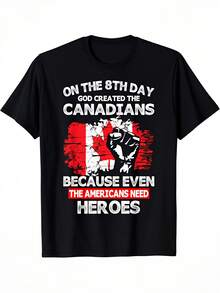 [Playful] Men's T-Shirt With Print "On The Eighth Day God Created The Canadians" – Black Cotton Casual T-Shirt With Canadian Flag Design, Short Sleeves, Crew Neck, Perfect For Casual Wear. |     Casual Style T-Shirt |     Comfortable Fit - Black - View 1