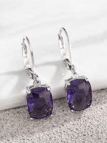 1 paire de boucles d'oreilles pendantes en zirconium cubique charmantes, conçues pour les femmes, convenant pour les mariages, les fiançailles, les fêtes d'anniversaire, les cadeaux de la Saint-Valentin - Prune - Voir 1