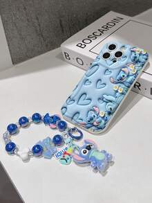 Disney Has Authorized, Phone Case - Chain Set, The Stitch Lilo & Stitch 3D Phone Case Plus A Silicone 3D Stitch Bracelet With Metallic Ring Removable Bracelet, Stitch And Angel Pattern, Compatible With Iphone17/16/15/14/13/12/11/XS/XR/X Plus Pro Max, A Stylish Cartoon Phone Case, The Perfect Gift Choice, Phone Protection, Durable Phone Cover, Great Gift For Friends And Family. - 白色 - 查看 5