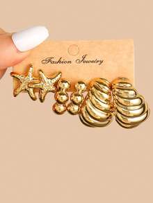 NAIZHU 3/9 Pairs Kids Fashion Gold Earring Set, Suitable For Daily, Party, Holiday Accessories - Gold - View 14