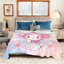 SANRIO 1pc Comfortable My Melody Pattern Flannel Blanket, Soft Polyester Knitted Design, Versatile Use, Machine Washable, Plush Throw Blanket, Ideal Gift For Home, Travel, Outdoor, All Seasons, Suitable For Sofa, Bed, Office Or Travel, Perfect For Movie, Nap, Bedroom, Office, Car - Multicolor - View 2