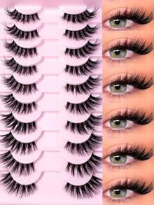 New 10 Pairs Half Lashes Clear Band Eyelashes Cat Eye False Eyelashes Transparent Fiber Lashes Half-Strip False Eyelashes, Cosplay Anime Lashes Cat Eye Lashes With Cartoon Style Eye Tail Elongated Eyelashes, 30D Fluffy, Thick Eye Corner Lashes, Faux Mink Lashes, Photogenic False Eyelashes, Suitable For Wearing Bold/Dramatic Makeup, Suitable For Outdoor Outings Or Travel-MG11 - Black - View 3