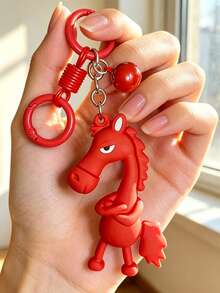 1 pièce Porte-clés unique et mignon en caoutchouc souple en forme de cheval - Fabriqué en matériau souple et léger (cheval noir et rouge). Porte-clés cheval mignon - Sac à dos, clé et pendentif de décoration de voiture, convient pour cadeau d'anniversaire, cadeau de la Saint-Valentin, cadeau de Noël pour les amis. Porte-clés accessoire de voiture - Multicolore - Voir 2