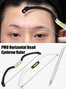 2 piezas Regla bordada para cejas con diseño horizontal, regla de nivel de arco y flecha para tatuajes, herramienta de diseño de forma de cejas niveladora, plantilla de peinado de cejas, herramienta de dibujo de cejas simétricas, regla de marcado de línea de cejas para maquillaje permanente, 1 pieza bolígrafo blanco de marcado de micro tatuaje de cejas, regla curva de nivel de tatuaje para cejas, medición de cejas, línea de tatuaje pre-entintada PMU negra para medición de cejas 1 pieza - Multicolor - Ver 2