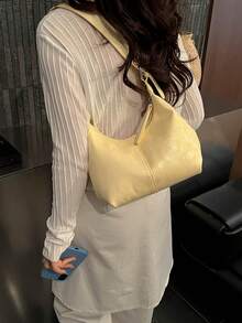 1pc Mini, Minimalist Design Soft PU Solid Color Multi-Functional Mini Crossbody Bag, Women's Underarm/Handheld Small Wallet, PU Material, Portable Mini Style - Yellow - View 4