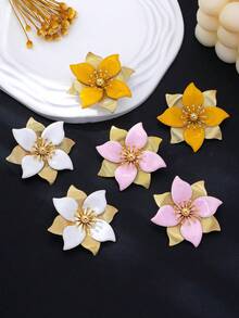 1 par de pendientes florales esmaltados de lujo francés, 3 opciones de color, diseño de pétalos texturizados, pendientes elegantes de nicho para mujeres, accesorios versátiles - Pendientes de flores - Ver 3