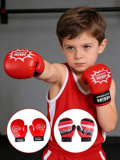 1 Pair Children's Gloves, Champion Pattern Design, Toddler Training Gloves Suitable For Boys And Girls, Indoor Sports Fitness Boxing, Birthday Gift, All Season
