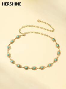Hershine Women's Fashion Sexy Gold Oval Hollow Turquoise Waist Chain, Bikini Beach Dress Sexy Waist Accessory, Niche Design Versatile Waist Ornament, Vacation Photo Atmosphere Enhancer, Elevate Style Sophistication, Suitable For Various Vacation Outfits, Daily Wear, Gifts, Weddings And Parties, Mother's Day Gift, Valentine's Day Giftconcert Outfit - Multicolor - View 10