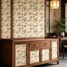 YUANYI 1 Roll Vintage Chinese Style Floral Bird Butterfly Self-Adhesive Wallpaper, 44.5cm/17.5in Wide, Waterproof Oil-Proof Easy Clean Cuttable Peel And Stick Wall Sticker, Suitable For Tea Room Study - Yellow Flower Language - View 6