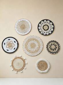 1/4/7/9/10Pcs Bohemian Wall Hanging Basket Decor, Cattail Woven Baskets Wall Decor, Boho Wall Decor, Round Farmhouse Wall Baskets For Rustic Home Kitchen Decor, Multiple Sizes - Multicolor - View 7