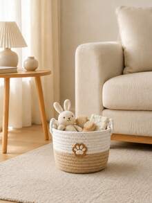 1pc Gentle Pet Supplies Storage Basket, Home Clutter Storage Basket. Equipped With Handle And Paw Print Sticker, Suitable For Storing Pet Treats And Toys, Organizing Bedroom, Living Room And Desktop Clutter, Perfect For Pet-Owning Families - Multicolor - View 9