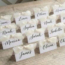 50pcs Green Ribbon Bow Blank Folded Table Cards, Hand-Tied Chiffon Ribbon, Suitable For Wedding, Bridal Shower, Engagement Party, Valentine's Day, Dinner Table, Banquet, Place Cards - View 11