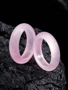 Pinannie 6mm Natural Stone Jade Pink Ring For Women, Solid Quartzite Gemstone Wedding Band Thumb Ring Fengshui Lucky Jewelry, Minimalist Healing Crystal Gift For Her, US Size 5-12 - Pink - View 1