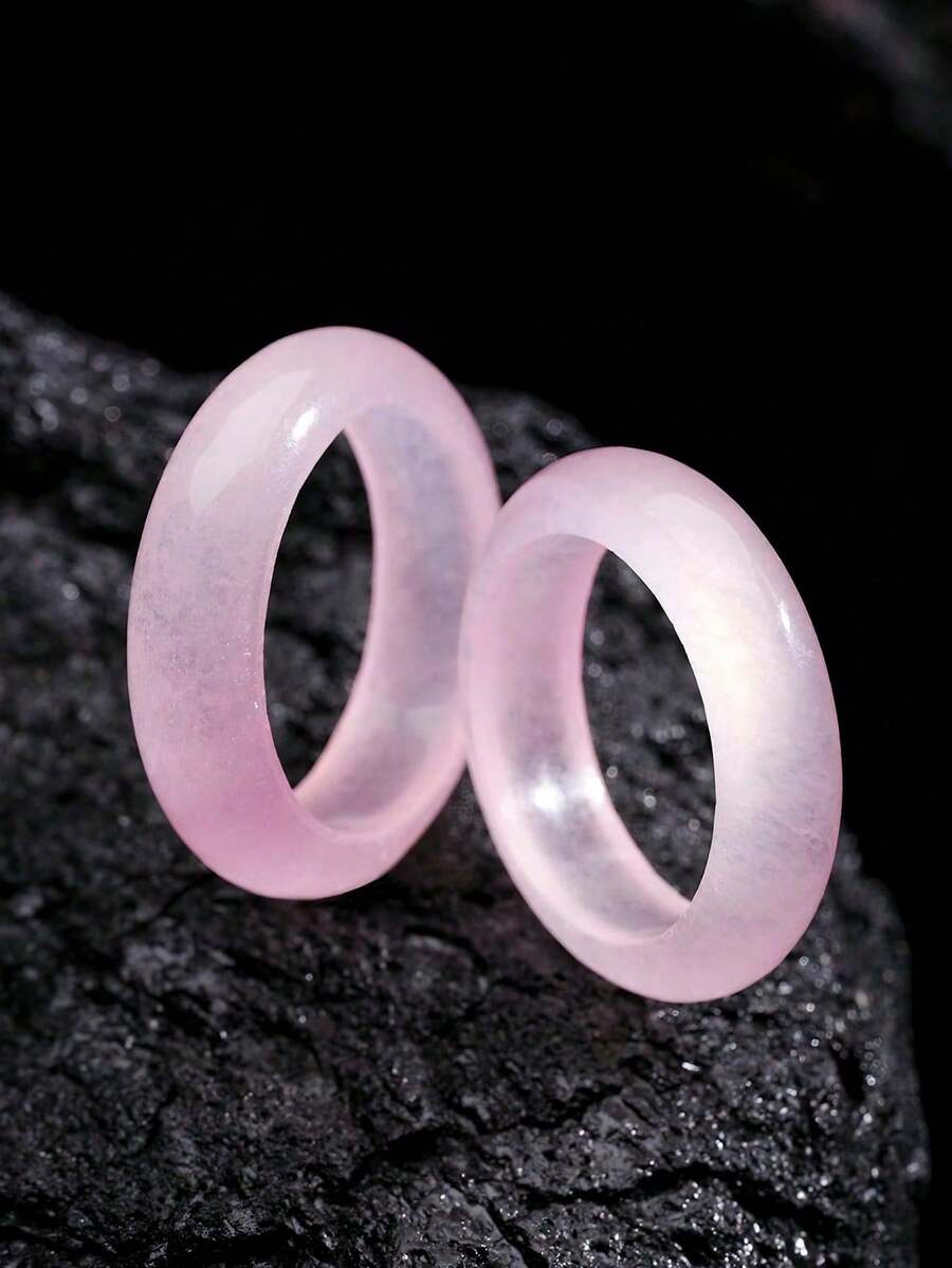 Pinannie 6mm Natural Stone Jade Pink Ring For Women, Solid Quartzite Gemstone Wedding Band Thumb Ring Fengshui Lucky Jewelry, Minimalist Healing Crystal Gift For Her, US Size 5-12 - Pink - View 1