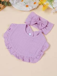 3pcs Cute Soft Elastic Baby Bow Headband Set, 3pcs Candy Color Baby Bib Drool Cloth Set, Suitable For Daily Wear, All Seasons - Multicolor - View 2