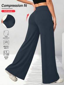Pantalones de pierna recta acampanada de cintura alta en color sólido - Gris Oscuro - Ver 3