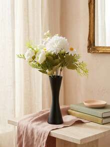 Elegant Metal Vase Paired With A Faux Floral Bouquet.This Compact Vase-Available In Gold Or Black-Is Crafted From Durable Metal.Its Slender Silhouette Is Suitable For Displaying A Wide Variety Of Flower Types.For Wedding,Dinner Settings, Home Decor - Black Fitted Waist - View 1