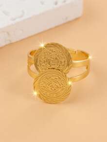 1pc Fashionable Personalized Coin Ring, Suitable For Women's Party Wear, Holiday Gift - Gold - View 10
