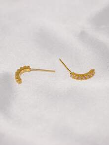 1pc Exquisite 925 Sterling Silver L-Shaped C-Curve CZ Nose Stud Piercing Jewelry 24G - Gold - View 8