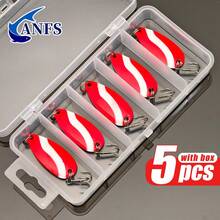 ANFS 5pcs Metal Fishing Lures - Rotating Lures With Portable Storage Box, Hard Metal Lures, Spoon-Shaped Blade Fishing Lure Set - Multicolor - View 3