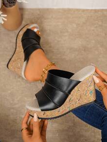 New Thick Platform Wedge Women Sandals Slippers Outdoor Slides - Black - View 2
