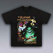 T Shirt Print ,Graphic-Cotton Tees Size Plus, Cartoon Round Neck Short Sleeve, Men's Graphic Tees Casual Round Neck Short Sleeve T-Shirt The Nightmare Before Christmassummer Streetwear Style Knit Top For Daily Street Wear Graphic Tees Men Street Wear 100 Percent Cotton ,Y2K,Oversized Shirt Men,With Shirt,Summer Tops,Shirt Suitable - 黑色 - 查看 1