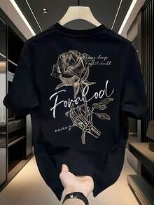 Camiseta de manga corta de algodón pesado, marca de moda, estampada, nueva de verano para hombres, talla, versátil y casual - Negro - Ver 1