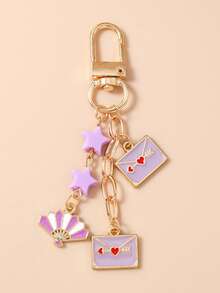 1pc Star Shaped Hand Fan Keychain, Star Envelope Keychain, Bag Charm - Multicolor - View 6