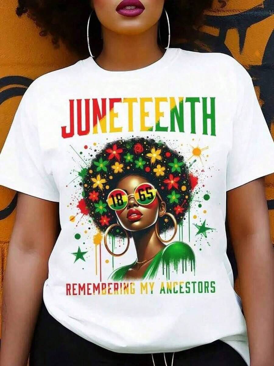 Camisas de manga corta a la moda para Juneteenth 1865, elegantes y versátiles, nuevos estilos de primavera y verano. Camisetas Divertidas para Mujer, Camisetas de Moda para Primavera y Verano con Cuello Redondo, Ideales para Regalar, Ropa de Verano para Mujer, Camisetas Cómodas y Versátiles - Blanco - Ver 1