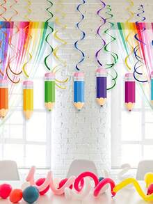 18pcs Back To School Hanging Rotating Decorations, Colorful Crayon Ceiling Hanging Ornaments, Welcome Back To School Pencil Party Decor, Suitable For Ceiling, Window, Mantel, Overhang, Doorway, Arch, Tree Branch, Hallway On The First Day Of School - Multicolor - View 4
