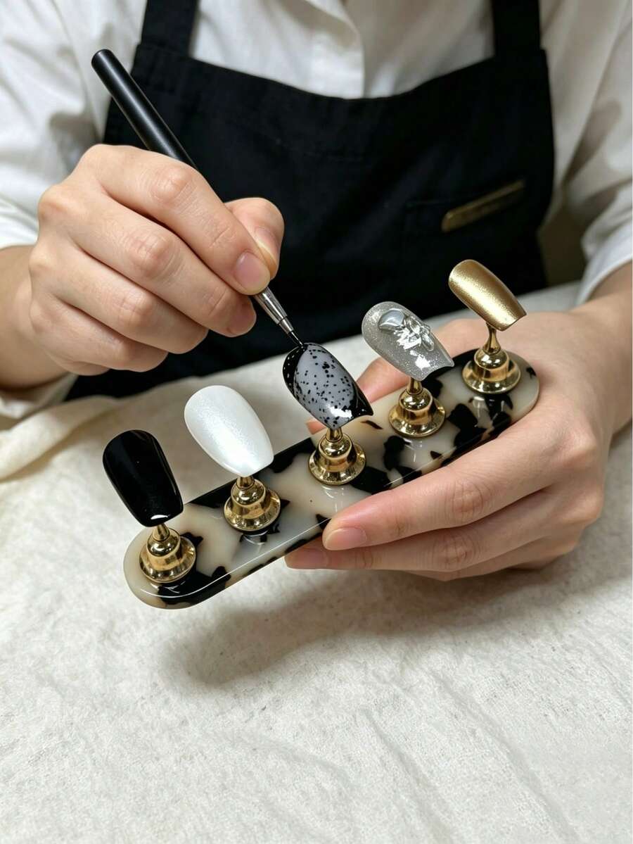 1pc Vintage Leopard Print Magnetic Nail Tip Holder, Chess Base Nail Practice Stand Suitable For Acrylic Nails And Nail Stickers In Nail Salons And Home DIY, Nail Art Display Tool - Multicolor - View 1
