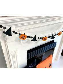 Halloween Pumpkin Ribbon Decorations, Witch Hat Bead Hanging Ornaments, Feather Pumpkin Ribbon Decorations, Witch Hat Ribbon Decorations - Multicolor - View 6