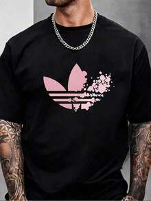 Camiseta de hombre con estampado deportivo de personajes de hojas Camiseta de algodón Tejido cómodo y ligeramente elástico Camisa casual de manga corta Cuello redondo negro - Negro - Ver 1