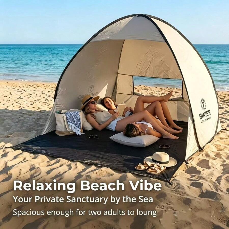 2-3 People Quick-Opening Camping Tent Awning, Portable Foldable Space-Saving Outdoor Canopy, Suitable For Outdoor Leisure In Garden Backyard - 米白色 - 查看 1