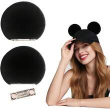 Magnetic Mouse Ears For Hats, Removable Magnet Ear For Cap, For Baseball Caps, Trucker Hats, Hoodies, Detachable Ear Clips, Lightweight Velvet, Hat Accessories Decor Gift For Families In Theme Parks, Parties & Halloween, Christmas, Cosplay Props - Multicolor - View 2