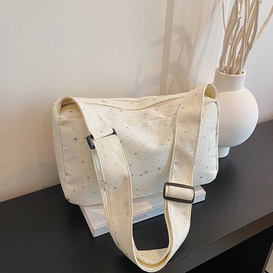 Bolso de cuero genuino para mujer, elegante bolso de mano y de hombro para oficina, citas y fiestas. Bolso tote sencillo con estampado de estrellas de alto valor para chicas, lindo y versátil para estudiantes universitarias, bolso cruzado elegante para clase. - Azul - Ver 1
