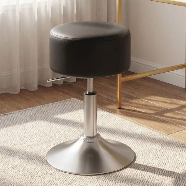 Devoko Height-Adjustable Swivel Stool, Black PU Leather Vanity Stool With Footrest, 360° Bar Stool For Salon, Dining Room And Living Room
