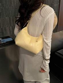 1pc Mini, Minimalist Design Soft PU Solid Color Multi-Functional Mini Crossbody Bag, Women's Underarm/Handheld Small Wallet, PU Material, Portable Mini Style - Yellow - View 2